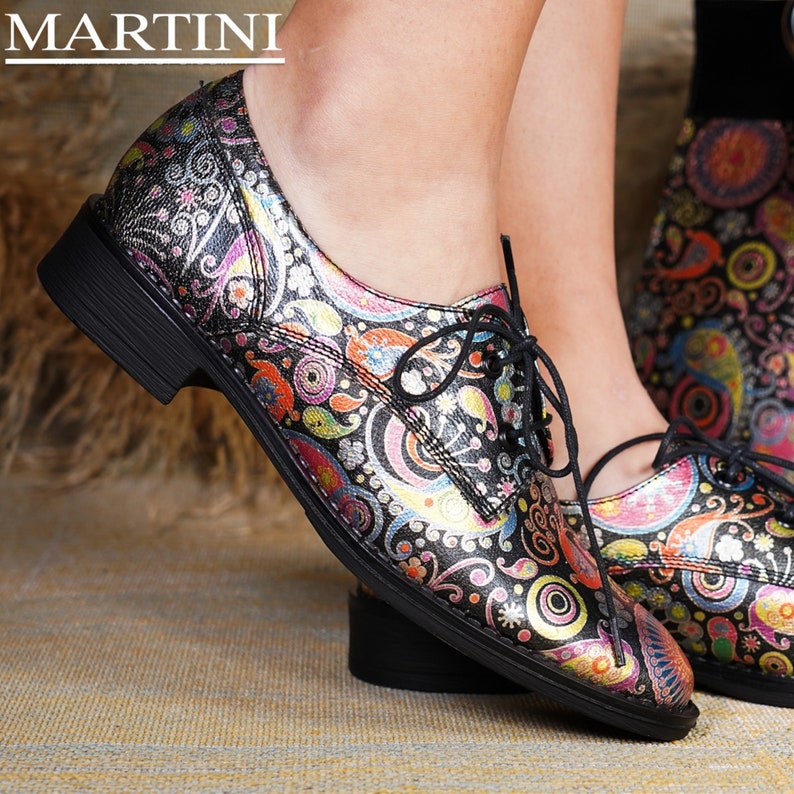 Women Shoes Paisley Oxford Genuine Leather Shoes Etsy