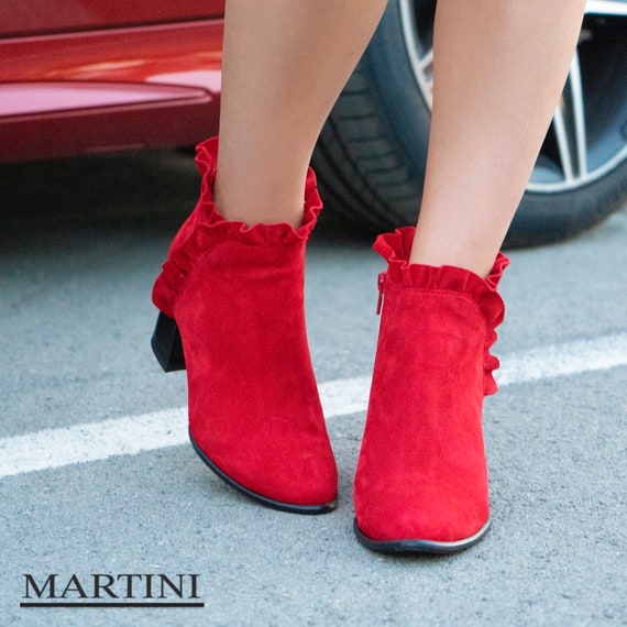 Red suede ankle boots Clearance