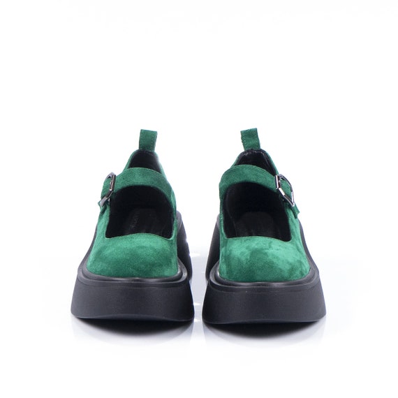 Dames suède groene Mary Jane schoenen met platform - Etsy België