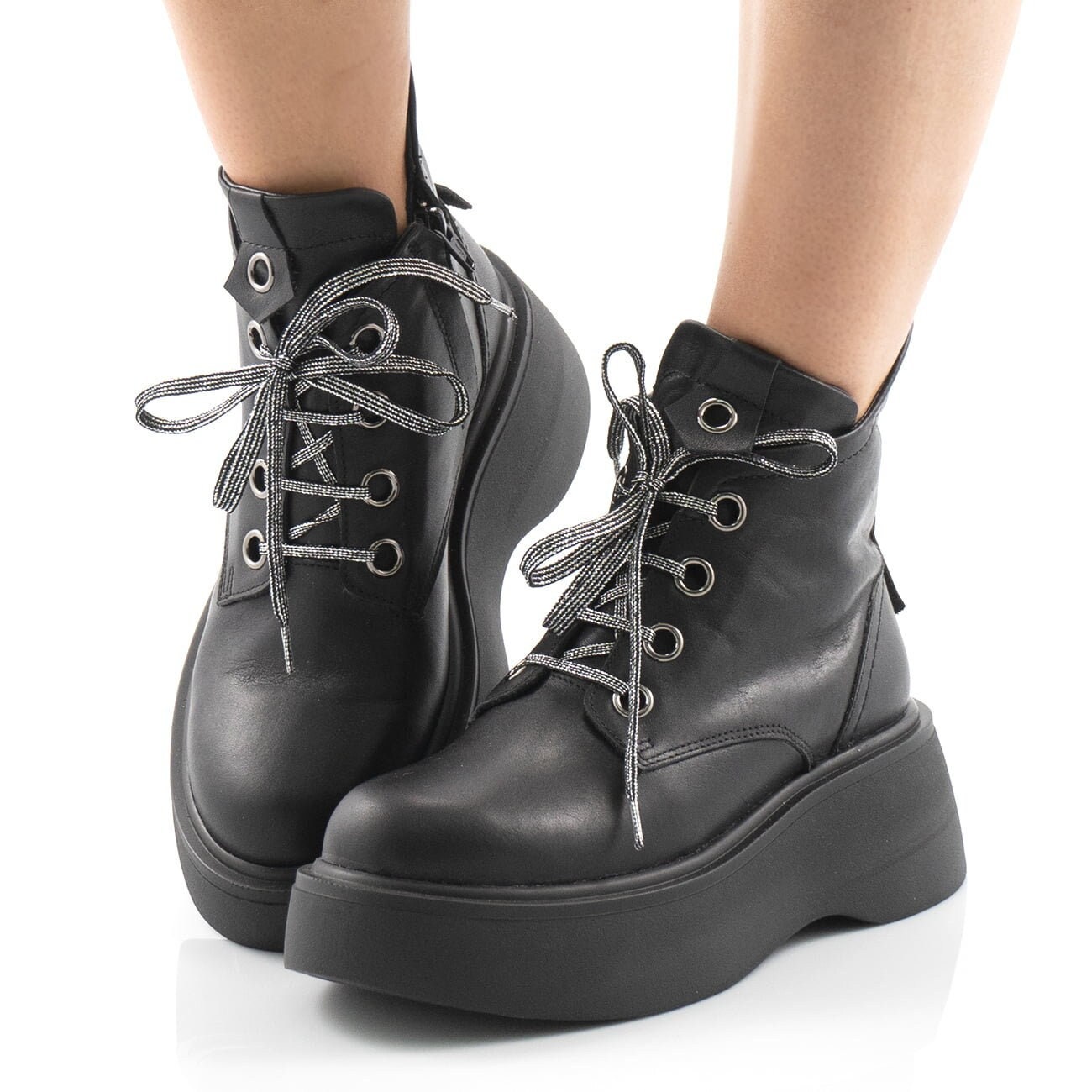 leather ankle combat boots