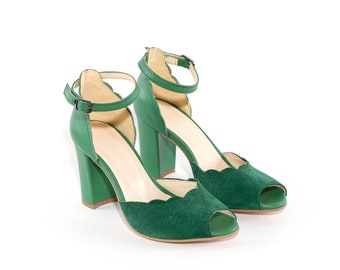 Green Suede Jane Sandals With Chunky Heel Natural Online in India - Etsy