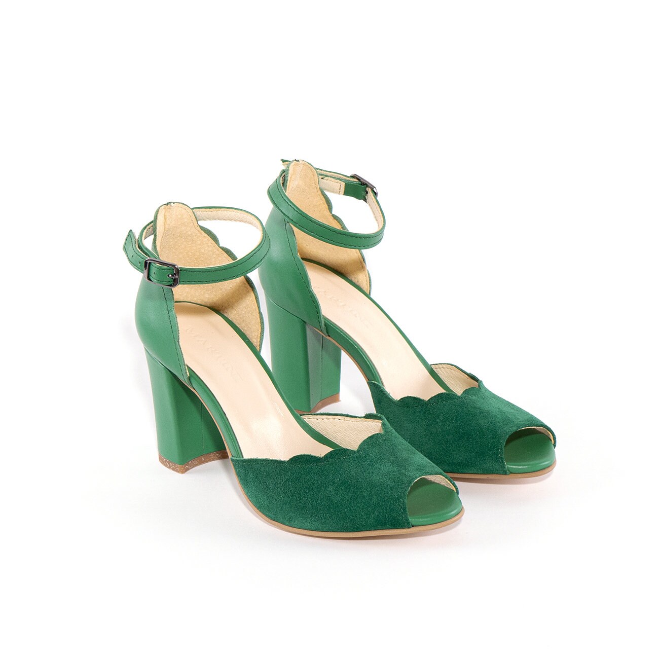 Sandalias Jane de ante verde con tacón grueso cuero - Etsy España