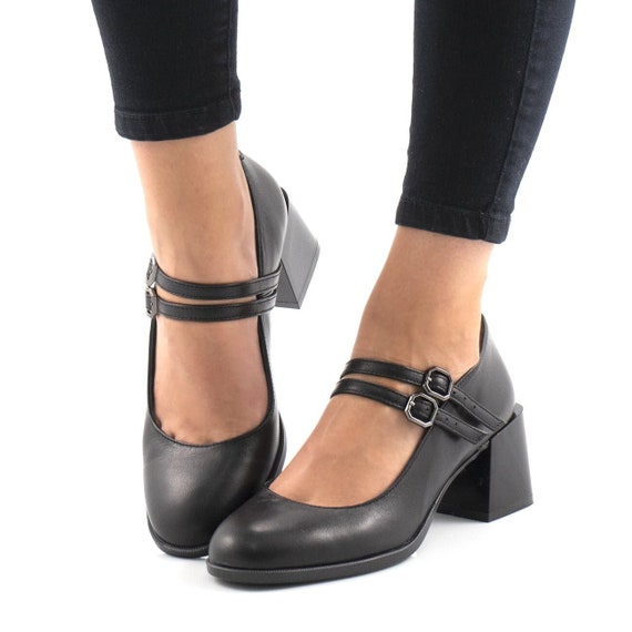 Mary Jane Shoes in Black With Double 