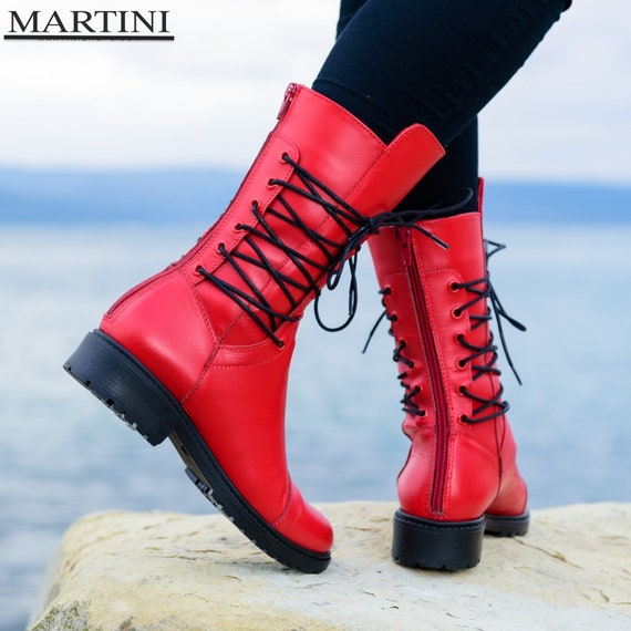 Botas de mujer Botas rojas Botas con corbatas Botas de - Etsy España