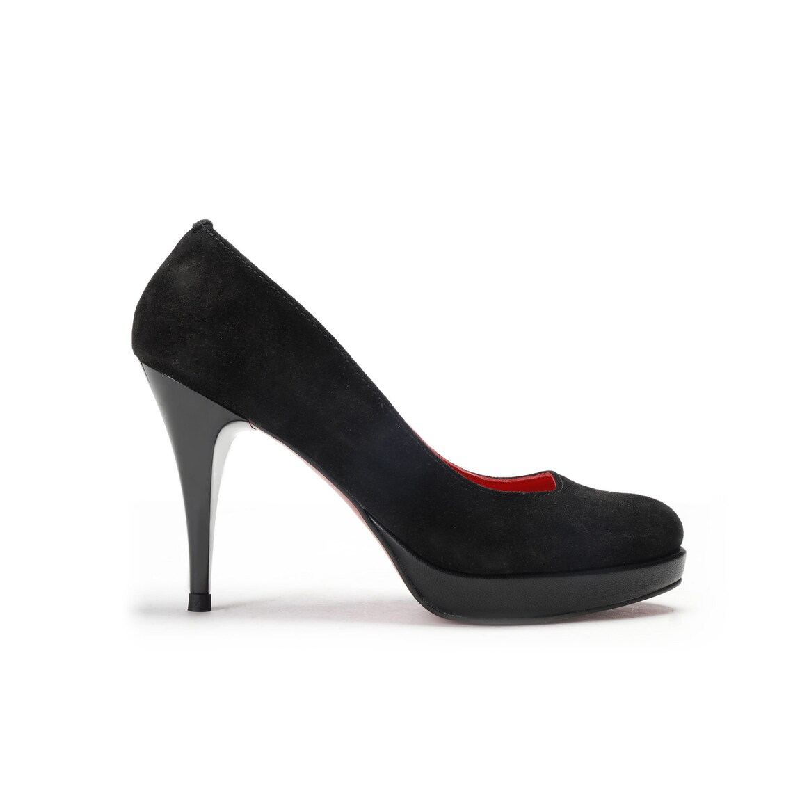 Black Suede Stilettos With Red Sole Stylish Shoes High Etsy