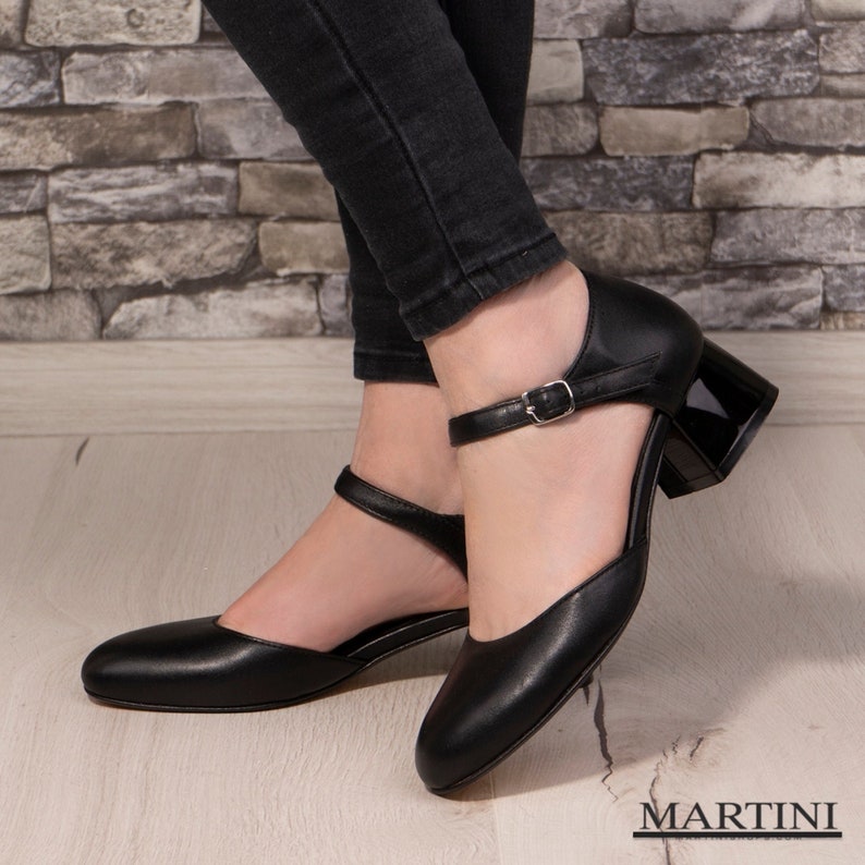 Black Mary Janes Black Shoes Leather Shoes Chunky Heels Etsy