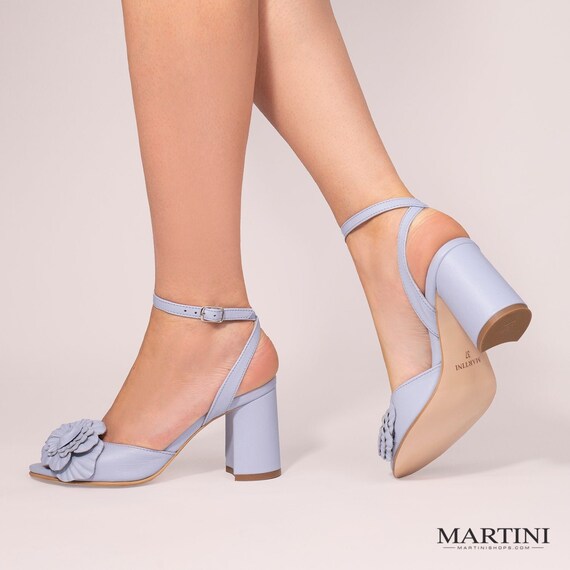 chunky light blue heels