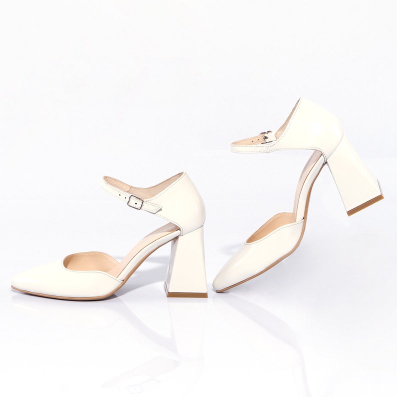 Elegant Beige Mary Jane Shoes With Chunky Heel Natural Etsy