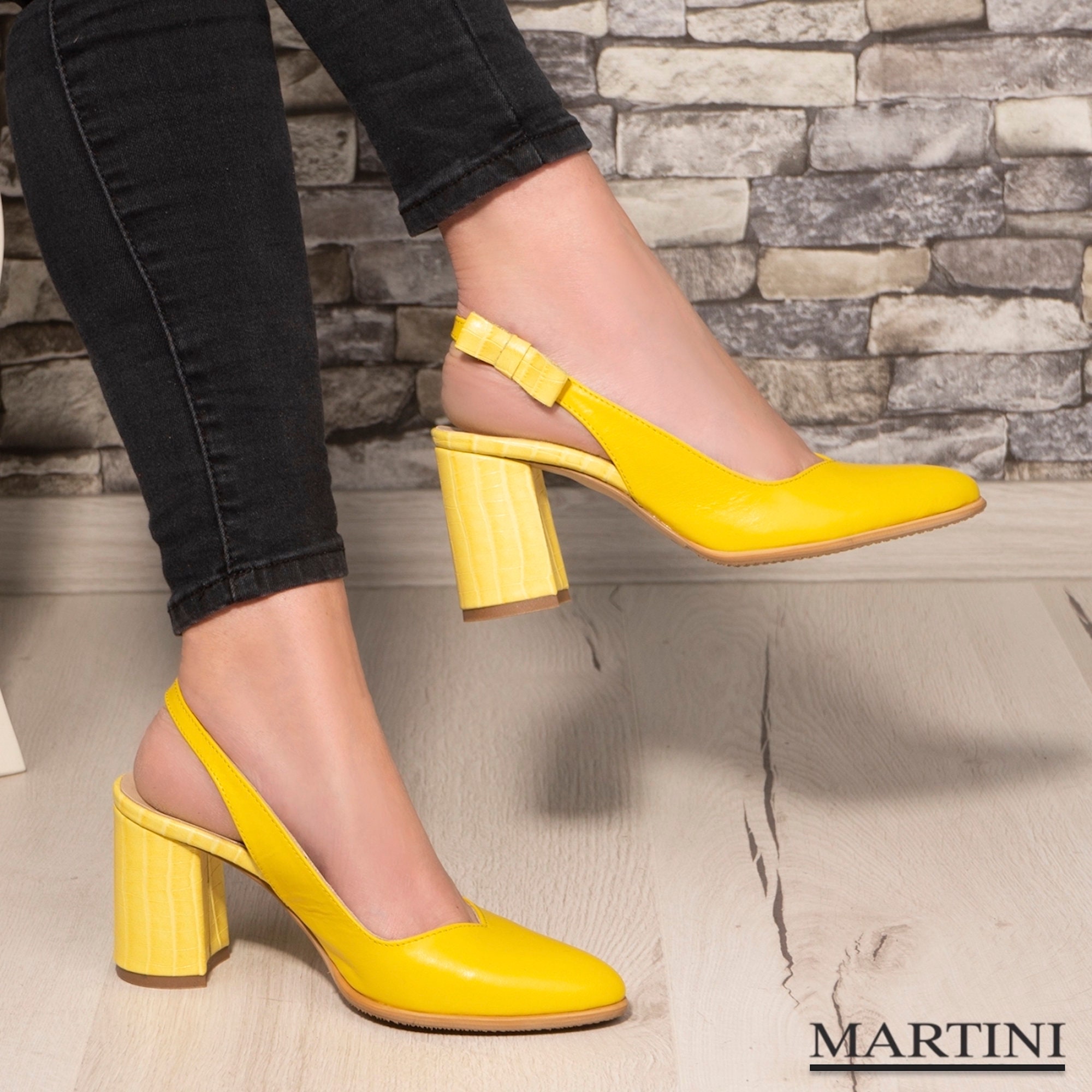 yellow thick heels