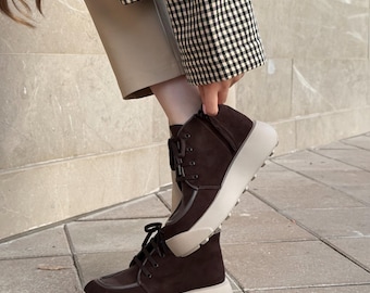 HARMONY - Alltagsstiefel aus braunem Leder und Wildleder für Damen