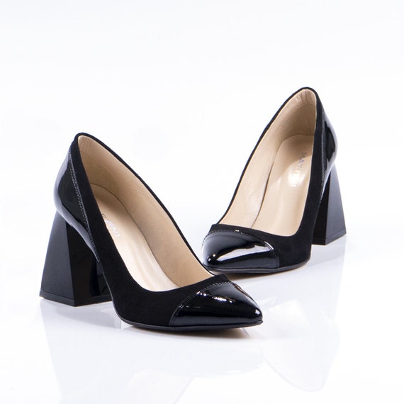 Elegante zwarte pumps van suède en lakleer met extravagante - Etsy Nederland