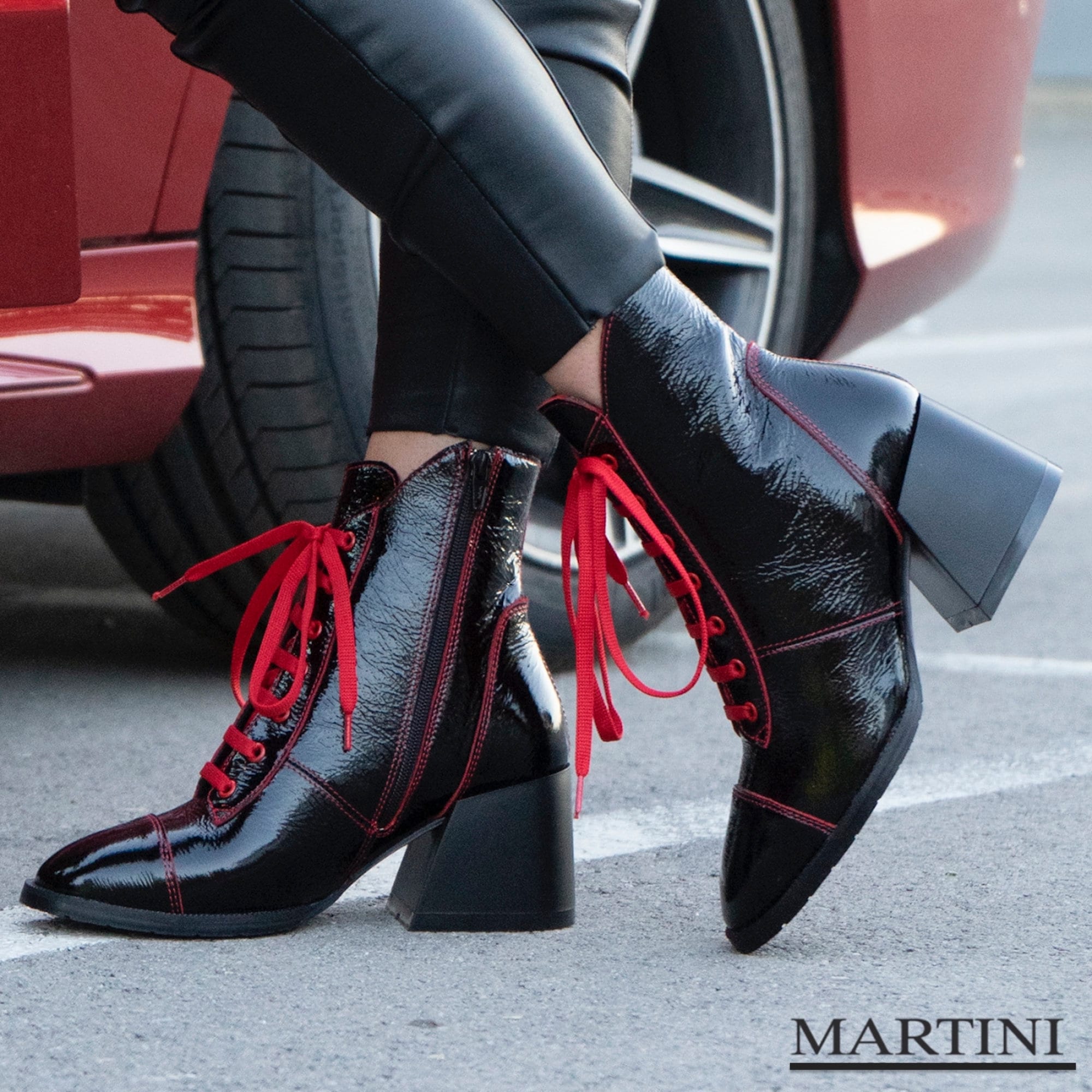 womens black boots with red laces