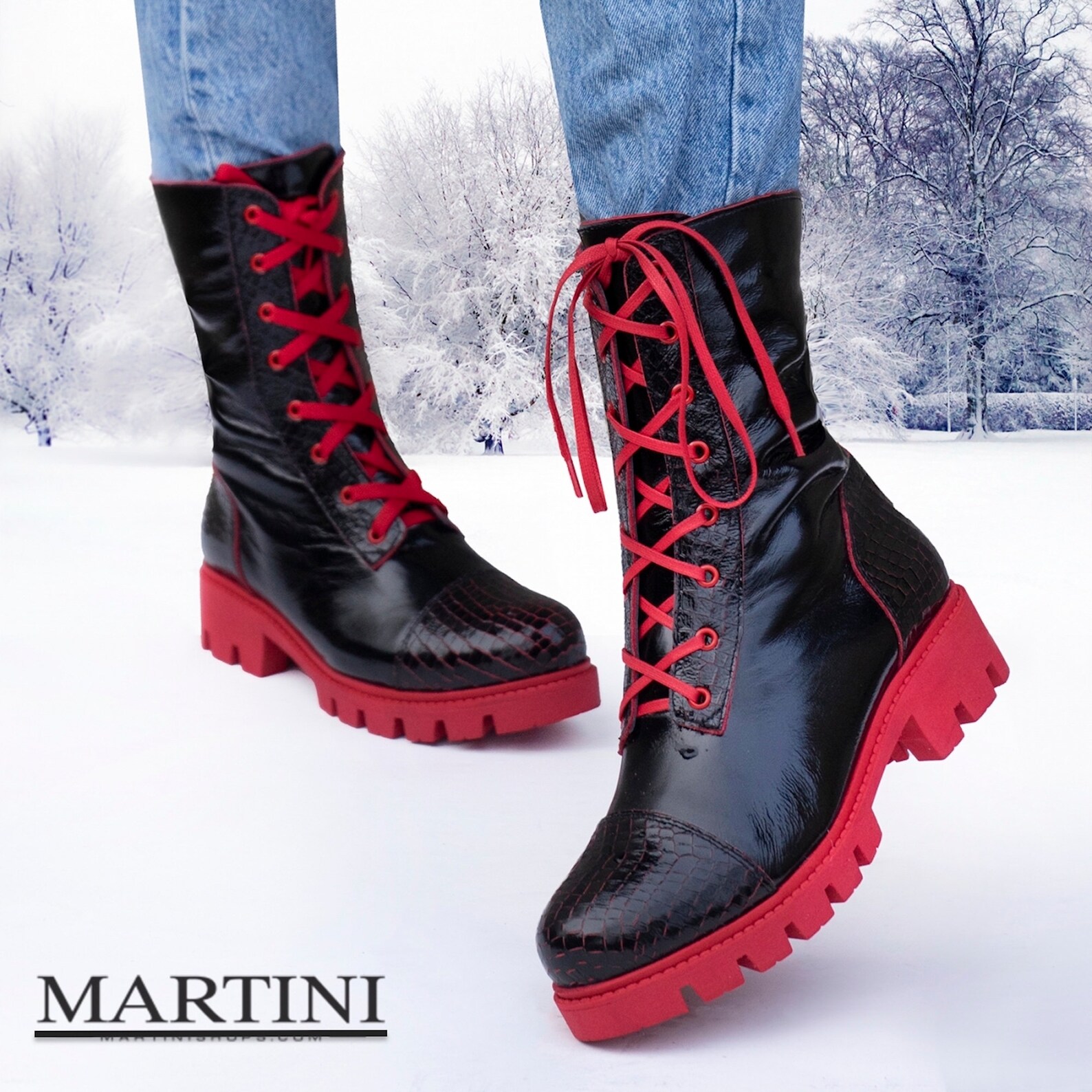 black boots red strings