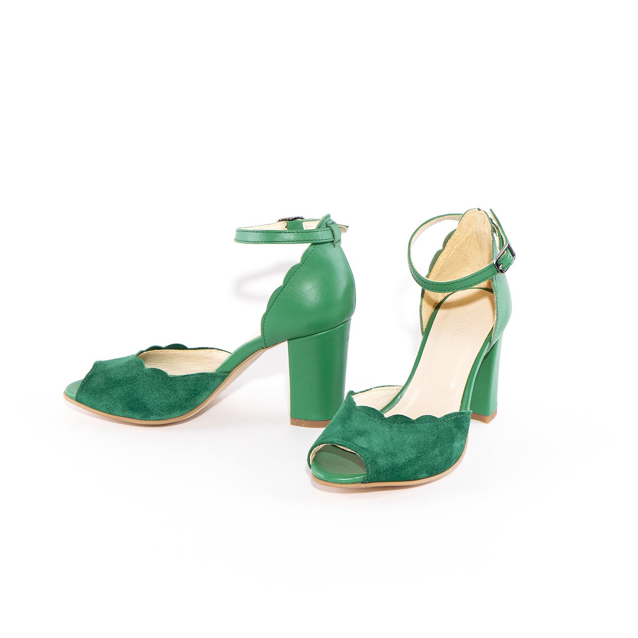 Green Suede Mary Jane Sandals With Chunky Heel Natural - Etsy