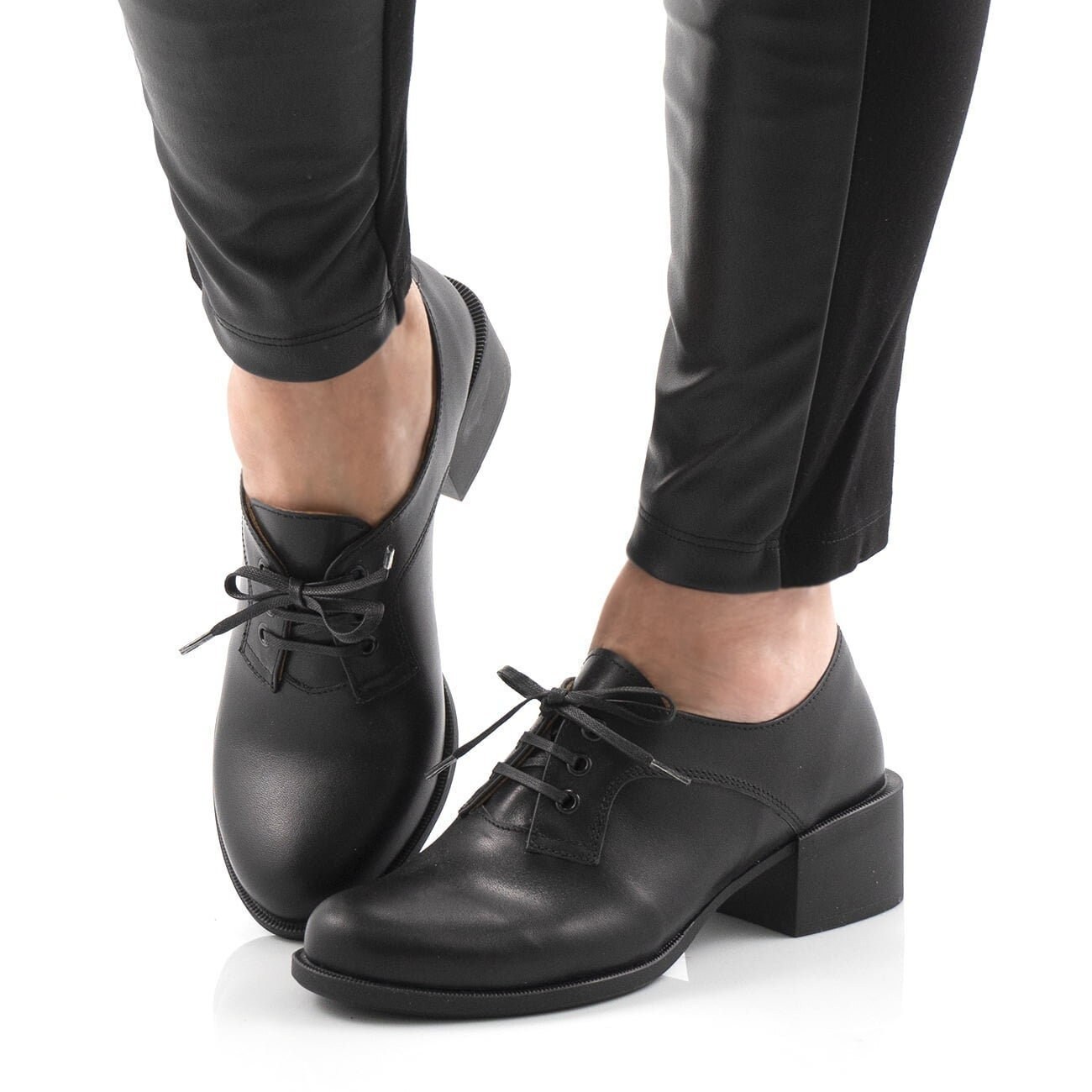 Matte Black Oxford Shoes With Ties and 