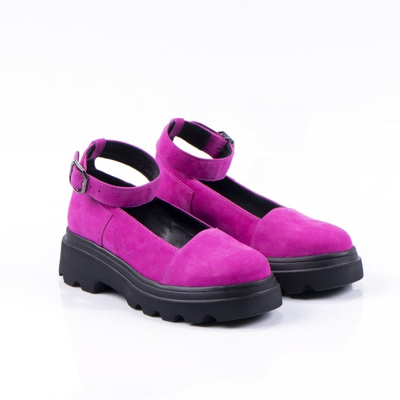 Women's Suede Pink Mary Jane Shoes With 