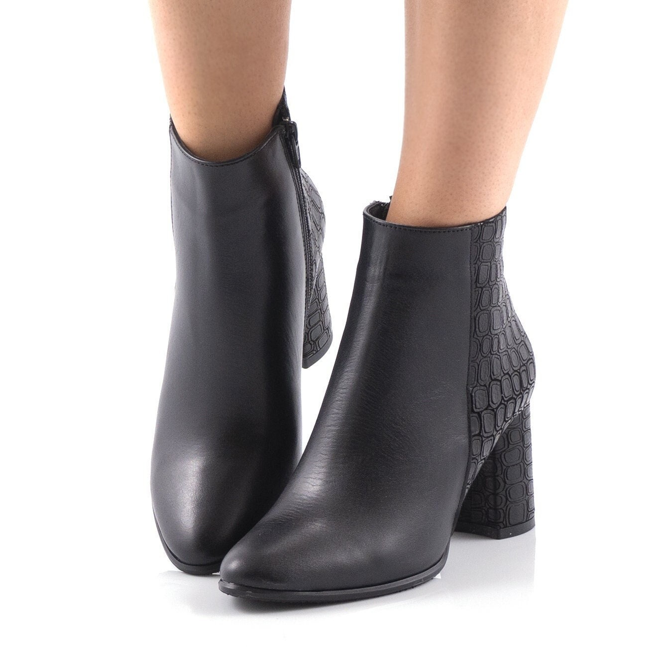 dressy black leather booties