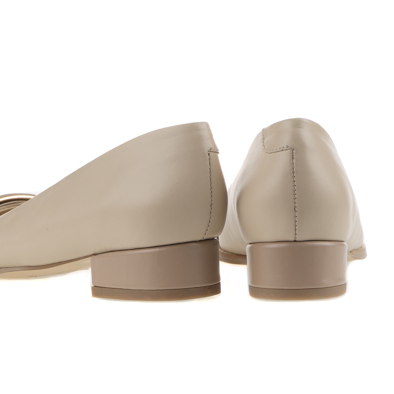 Handmade Beige Leather Low Heel Shoes with Ornament