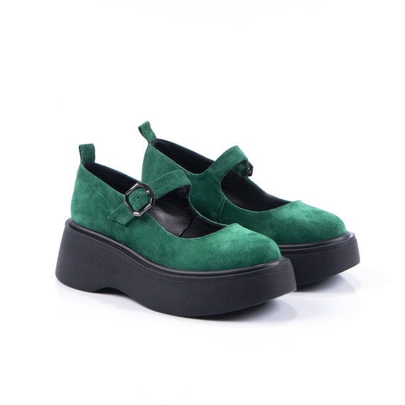 green platform mary janes