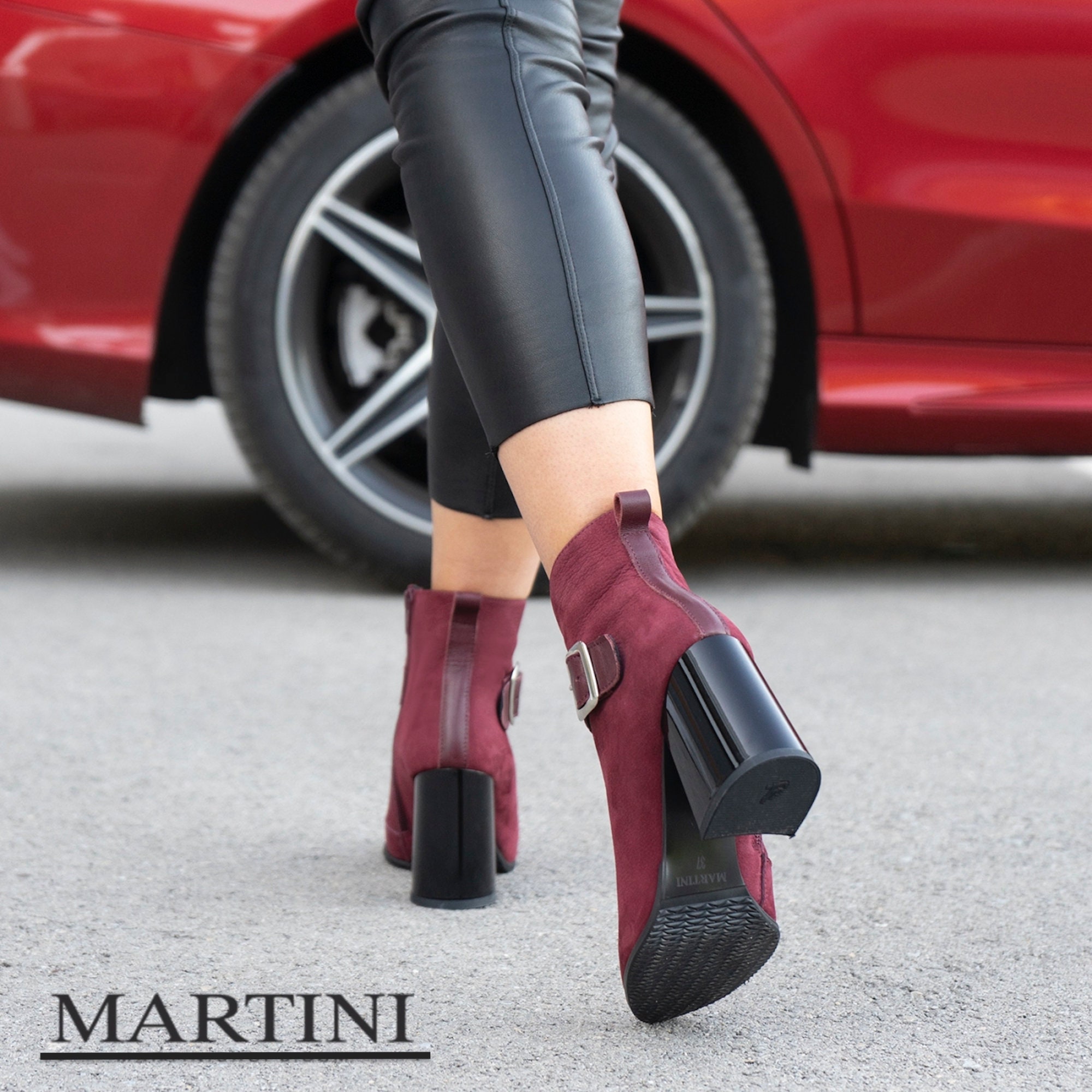 Red Ankle Boots ~ Suede Leather Boots ~ Stylish Chunky Heels ~ Flare Heels ~ Zipper Boots ~ Elegant Bordeaux Booties ~ Boots with Buckle Shoes Womens Shoes Boots Booties & Ankle Boots 