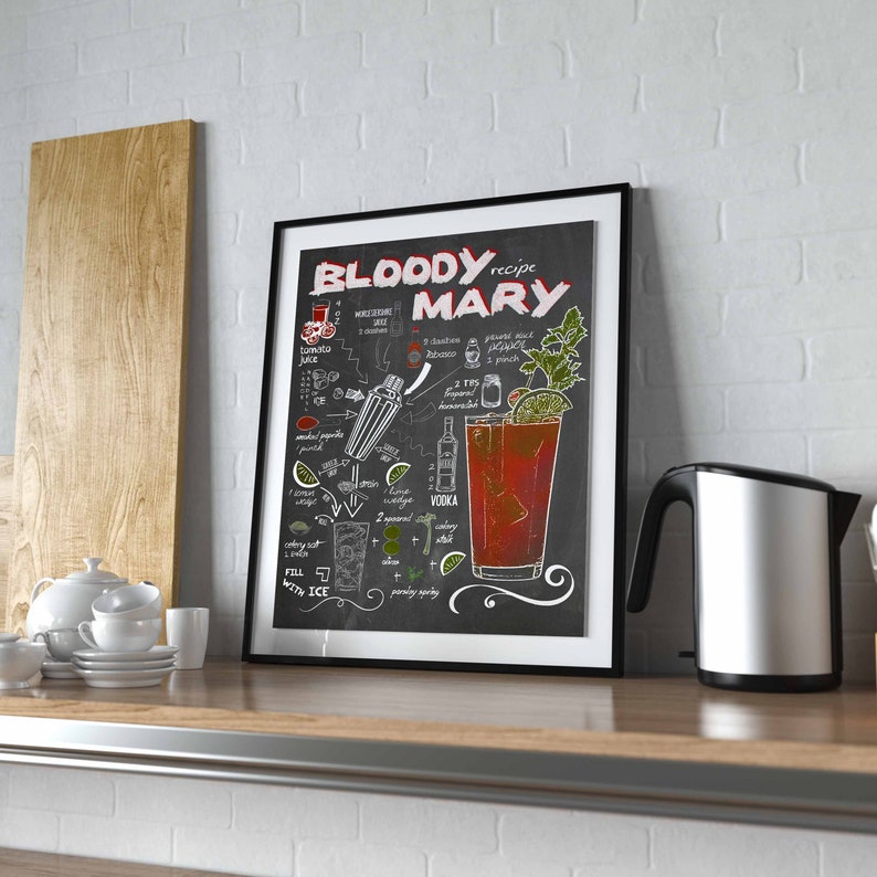 Bloody Mary Recipe Chalkboard Cocktail Printable Bar Sign | Etsy