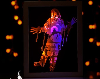 HALLOWEEN (Ver 2) Papier geschnitten Lichtkasten Vorlage Digital SVG (A4 und benutzerdefinierte Größe)