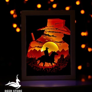 COWBOY Paper cut light box Plantilla , Papercut lighbox SVG File
