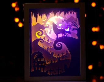 HALLOWEEN (A4) Papier geschnitten Lichtkasten Vorlage Digital SVG, Papercut Leuchtkasten Vorlage