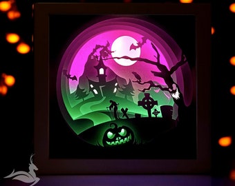 HALLOWEEN (9 x 9 Zoll) Papier geschnitten Lichtkasten Vorlage Digital SVG (oder benutzerdefinierte Größe)