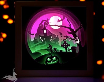 HALLOWEEN (9x9 inch) Paper cut light box template Digital SVG (Or Custom size)