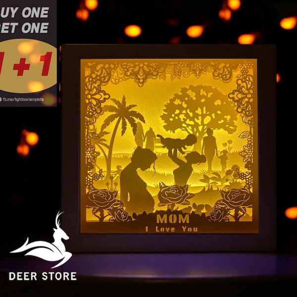 MOM'S Day Paper cut light box template and Mother's day pop up card template Digital SVG MOM'S Day Paper cut light box template and Mother's day pop up card template Digital SVG