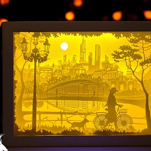 Gril and Dog Paper cut light box Template Digital SVG (dimensione libera), modello Shadow box Svg