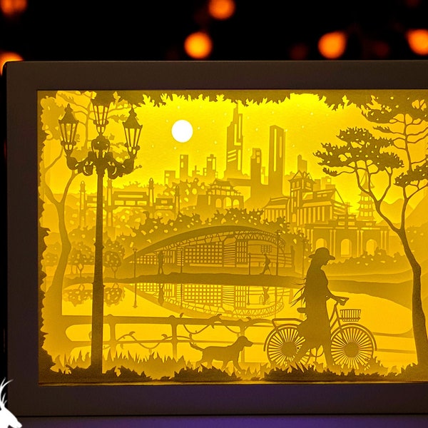 Gril and Dog Paper cut light box Template Digital SVG (Free size), Shadow box Svg template