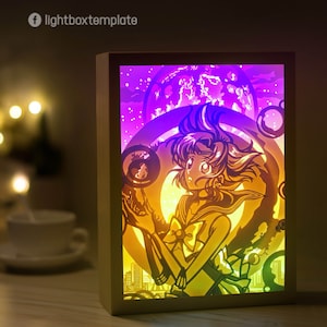 Modello di lightbox in carta tagliata Anime, file SVG digitale, modello di lightbox 3D in carta tagliata