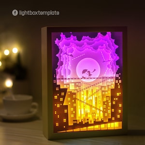 3D Paper cut light box template Digital SVG Files Kid And Cat, Paper cut 3d light box template