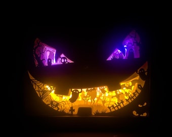 HALLOWEEN (A4) Papier geschnitten Lichtkasten Vorlage Digital SVG, Papercut Leuchtkasten Vorlage