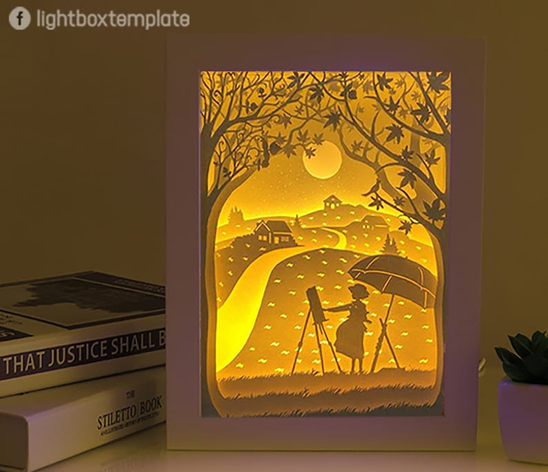3D Paper Cut Light Box Template Digital SVG Files Wind Hill Shadow ...
