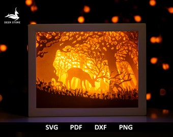 Deer And Girl Paper cut light box Template, 3d Shadow box SVG File