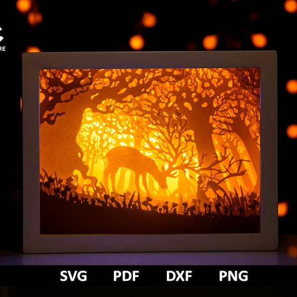 Deer And Girl Paper cut light box Template, 3d Shadow box SVG File