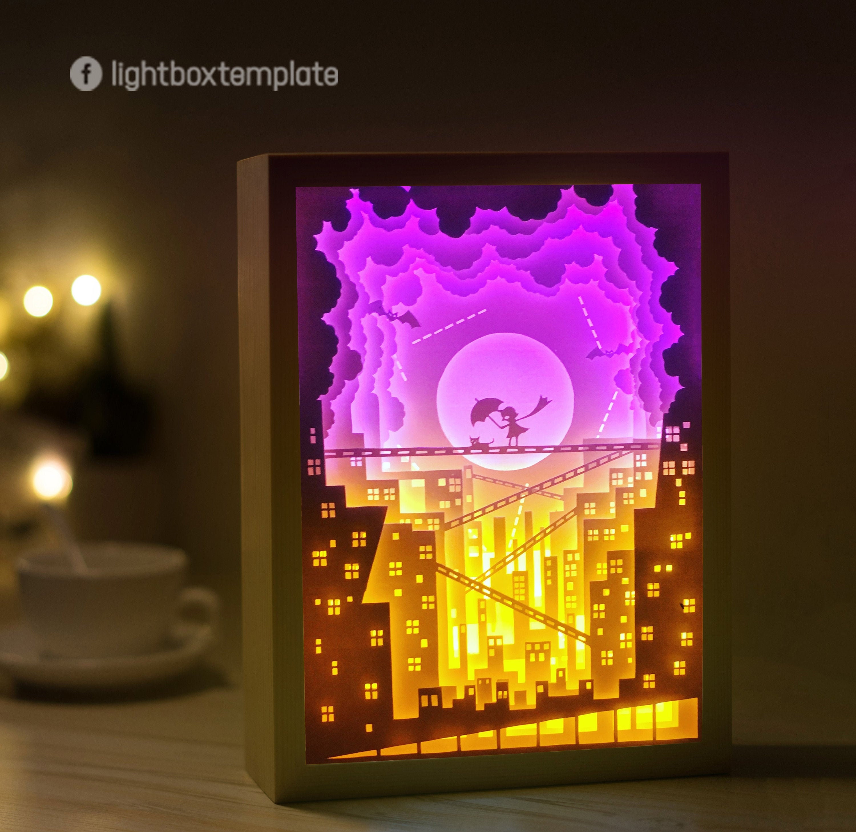 3D Paper Cut Light Box Template Digital SVG Files Kid and Cat, Paper ...