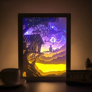 3D Paper Cut Light Box light boxes Digital SVG Files  - Paper cut 3d light box template file -  Boy sitting on tree
