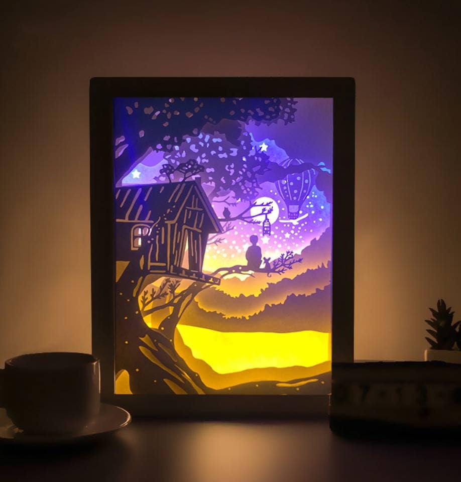 3D Paper Cut Light Box Light Boxes Digital SVG Files Paper Cut 3d Light Box  Template File Boy Sitting on Tree 