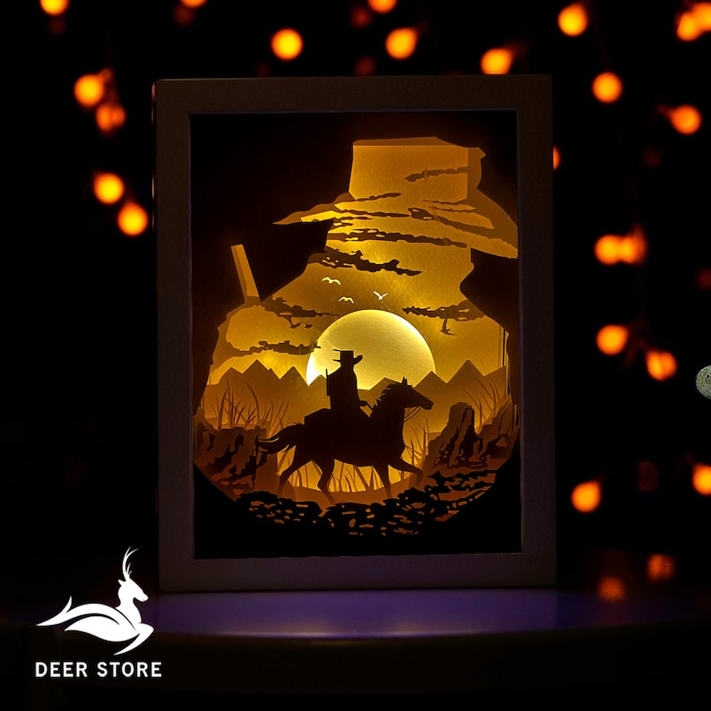 Download COWBOY Paper cut light box Template Papercut lighbox SVG | Etsy