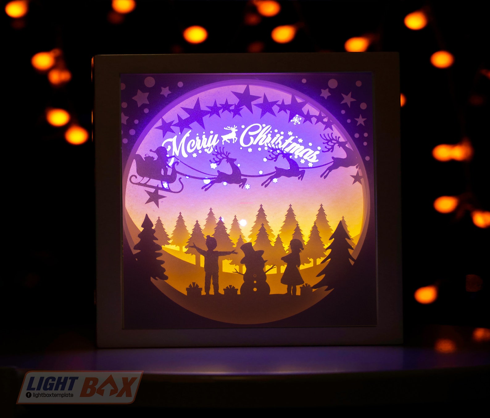 Merry Christmas Paper Cut Light Box Template SVG size 9x9 Etsy