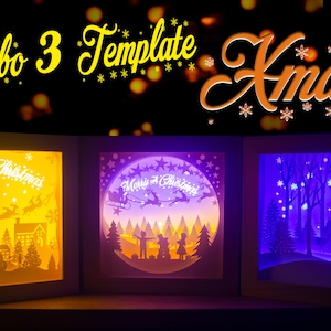 Combo 3 Modello Natale [9x9 pollici] - Scatola luminosa taglio carta Template SVG [Ver 3]