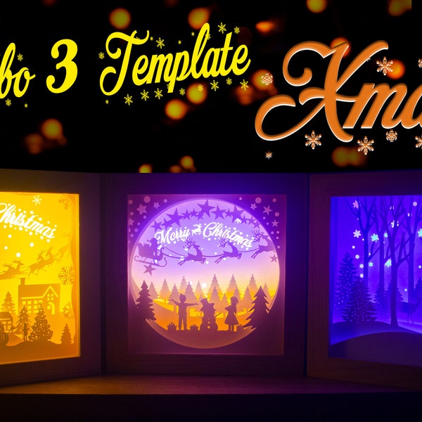 Combo 3 Template Xmas [9x9 inch] -  Paper cut light box Template SVG [Ver 3]