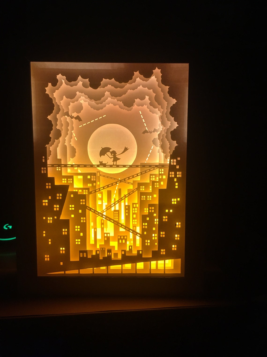 3D Paper Cut Light Box Template Digital SVG Files Kid and Cat, Paper ...