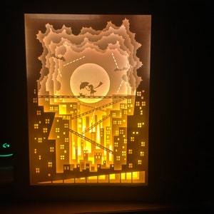 3D Paper Cut Light Box Template Digital SVG Files Kid and Cat, Paper ...