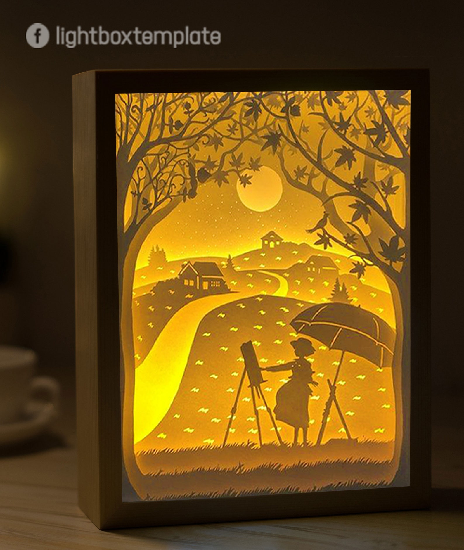 3D Paper Cut Light Box Template Digital SVG Files Wind Hill Shadow ...