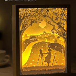 3D Paper cut light box template Digital SVG Files Wind  Hill Shadow light box template